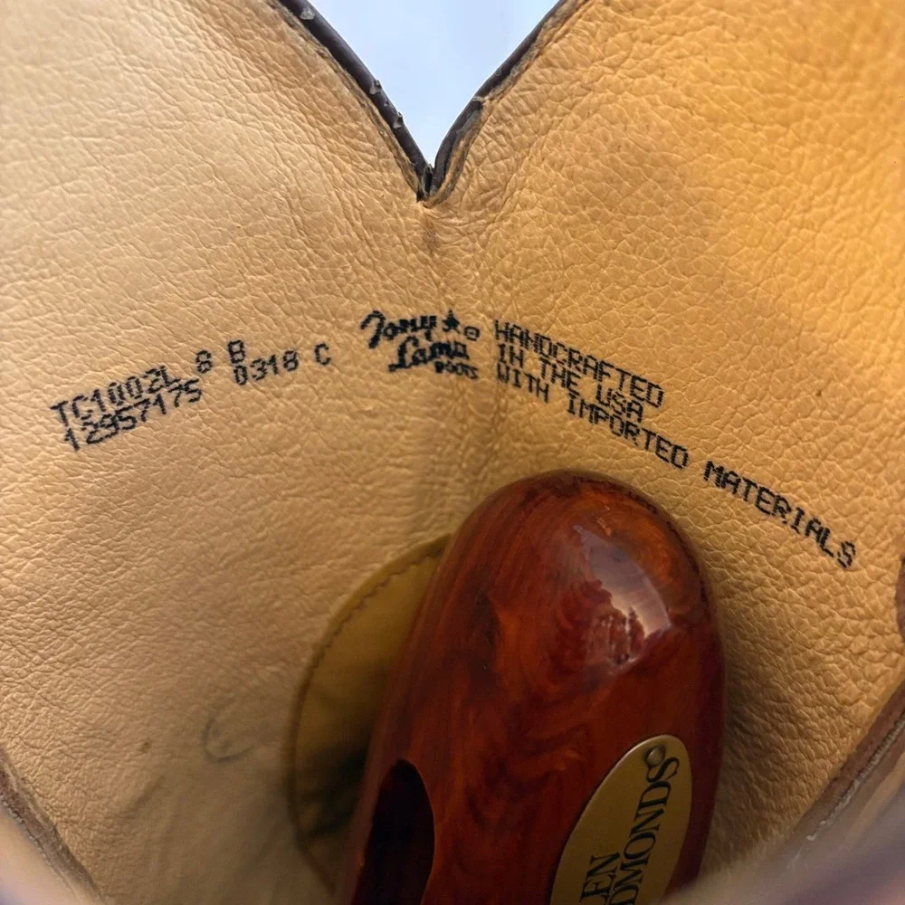 Tony Lama Brown Leather Cross Square Toe Cowboy Boots TC1002L 8B